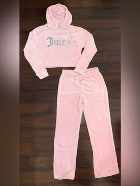 Juicy Couture Pink Velour Hoodie & Pant Tracksuit Pajama Set Size Small